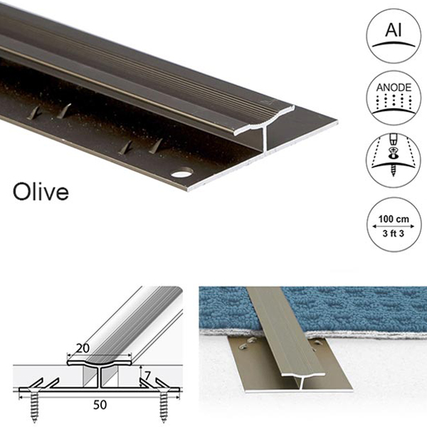 20mm Wide Aluminum Twin Grip Carpet Profile 18um thick coating