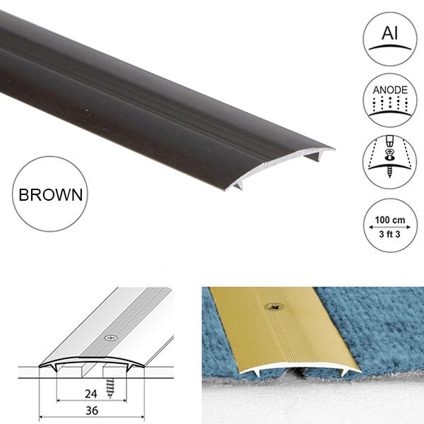 36mm Wide Aluminum Twin Grip Joining Carpet to Carpet Threshold Strip