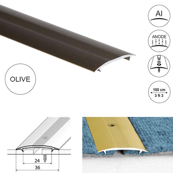 36mm Wide Aluminum Twin Grip Joining Carpet to Carpet Threshold Strip