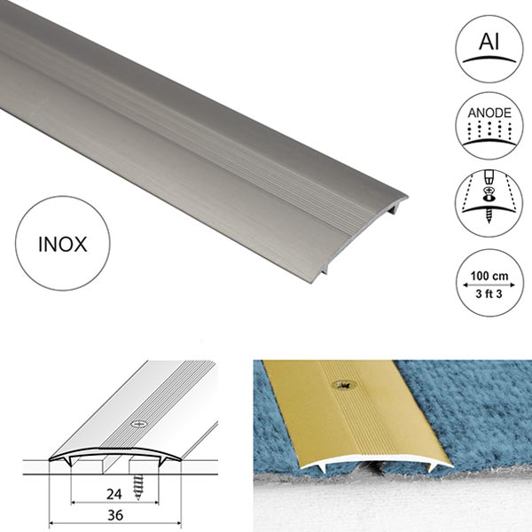 36mm Wide Aluminum Twin Grip Joining Carpet to Carpet Threshold Strip