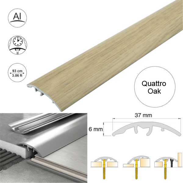 37mm Self Adhesive Aluminium Door Threshold Strip 4-in-1 Multi-Purpose Trim 