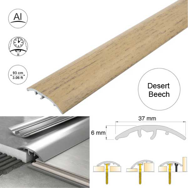 37mm Self Adhesive Aluminium Door Threshold Strip 4-in-1 Multi-Purpose Trim 