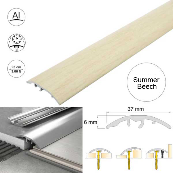 37mm Self Adhesive Aluminium Door Threshold Strip 4-in-1 Multi-Purpose Trim 