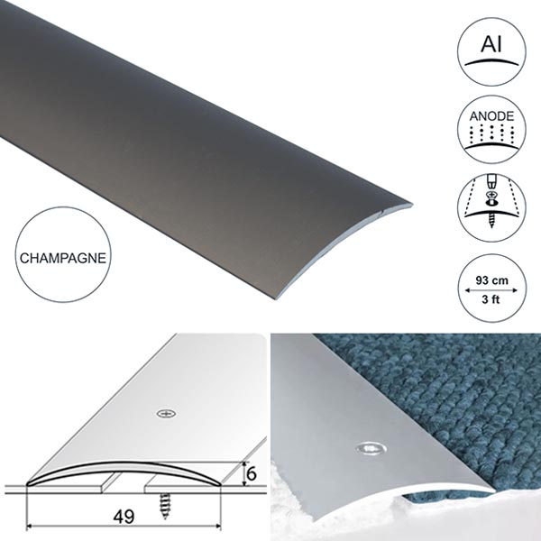 49mm Wide Aluminum Door Floor Trim For Connecting Wooden Or Carpet Floors