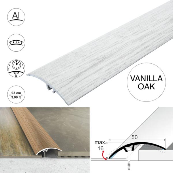 50mm Heavy Duty Aluminium Wood Effect Door Threshold Strip – No Visible Screws