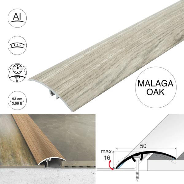 50mm Heavy Duty Aluminium Wood Effect Door Threshold Strip – No Visible Screws