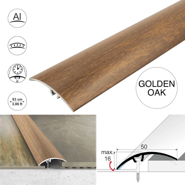 50mm Heavy Duty Aluminium Wood Effect Door Threshold Strip – No Visible Screws