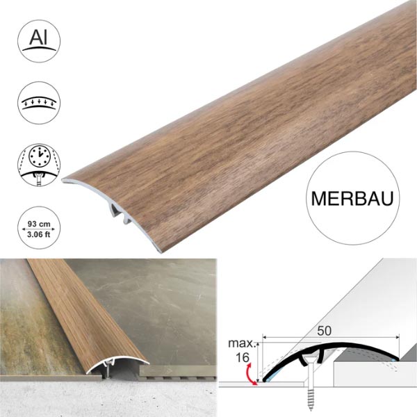 50mm Heavy Duty Aluminium Wood Effect Door Threshold Strip – No Visible Screws