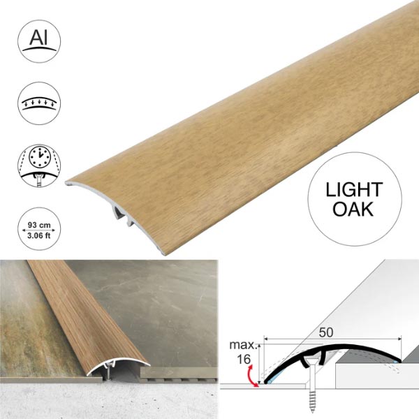 50mm Heavy Duty Aluminium Wood Effect Door Threshold Strip – No Visible Screws