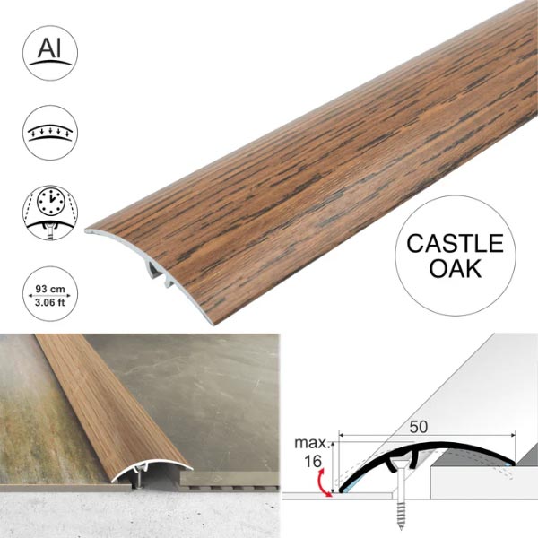 50mm Heavy Duty Aluminium Wood Effect Door Threshold Strip – No Visible Screws
