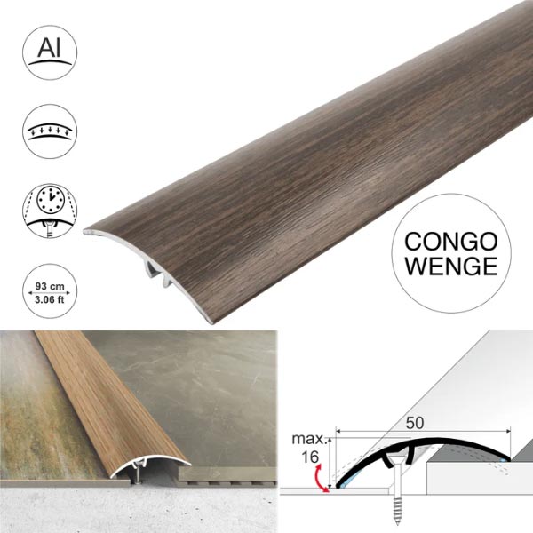 50mm Heavy Duty Aluminium Wood Effect Door Threshold Strip – No Visible Screws