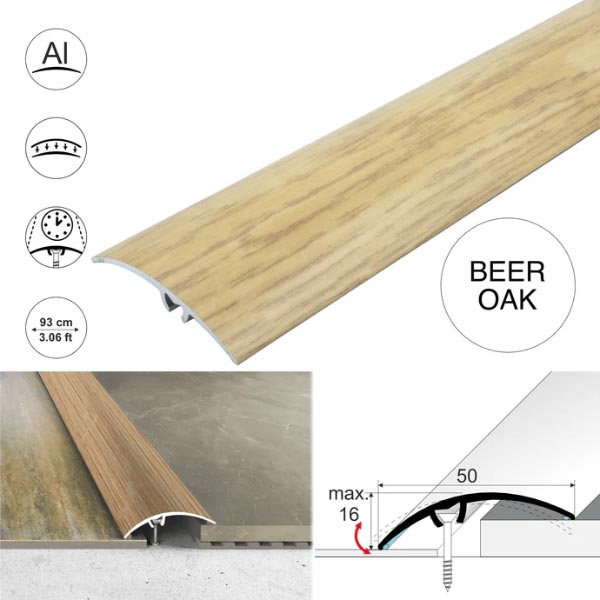 50mm Heavy Duty Aluminium Wood Effect Door Threshold Strip – No Visible Screws