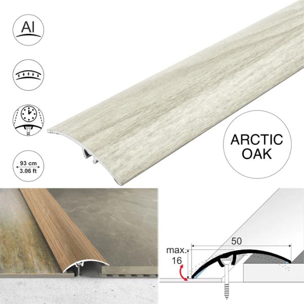 50mm Heavy Duty Aluminium Wood Effect Door Threshold Strip – No Visible Screws