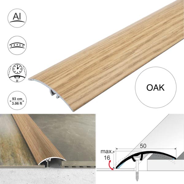 50mm Heavy Duty Aluminium Wood Effect Door Threshold Strip – No Visible Screws