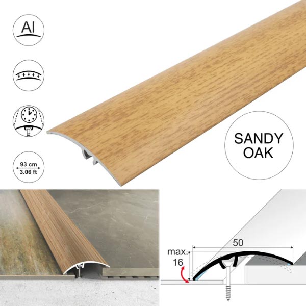 50mm Heavy Duty Aluminium Wood Effect Door Threshold Strip – No Visible Screws