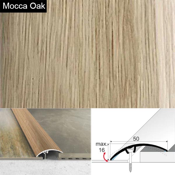 50mm Heavy Duty Aluminium Wood Effect Door Threshold Strip – No Visible Screws