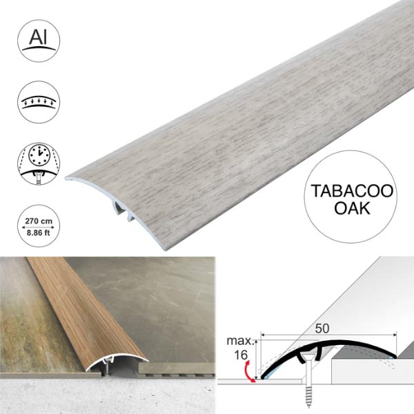 50mm Heavy Duty Aluminium Wood Effect Door Threshold Strip – No Visible Screws