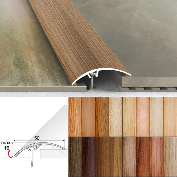 50mm Heavy Duty Aluminium Wood Effect Door Threshold Strip – No Visible Screws