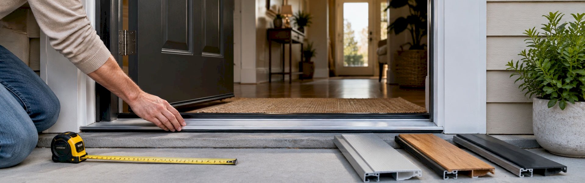 UPVC door threshold strip helping create a clean and durable doorway finish